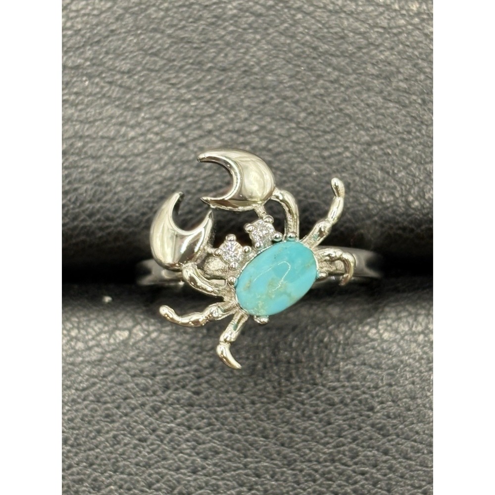 New Condition Sterling Silver Turquoise Crab Ring Size 7 Cubic Zirconia E15